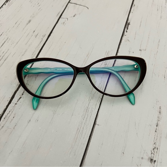 Cat Eye Tiffany Blue & Brown Frame Prescription Glasses - Picture 1 of 4
